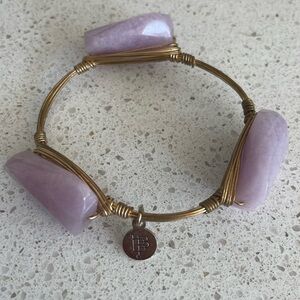 Bourbon and Bow Ties Bangle Bracelet - Light Purple Stones Gold Wire